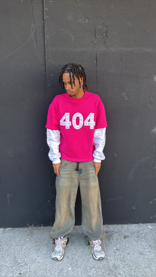 Pink & White "404" Long Sleeve Tee
